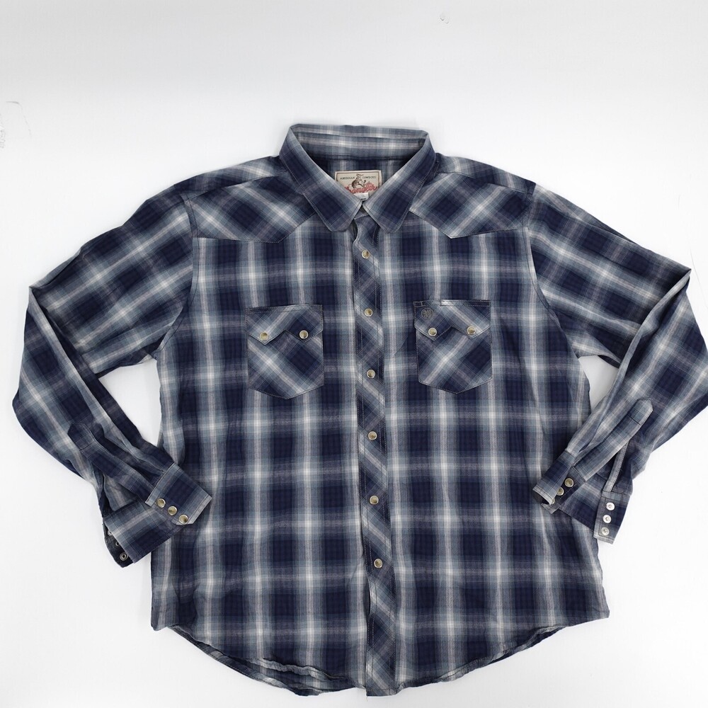 Wrangler Shirt Mens XL Blue Plaid Western Pearl Snap Long Sleeve Cowboy Rodeo